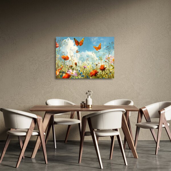Skleněný obraz - Motýli na letní louce (70x50 cm)