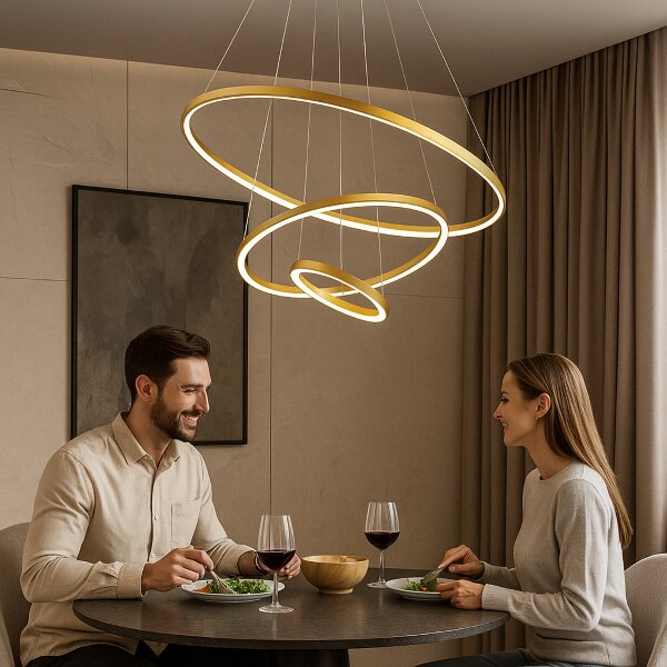 RABALUX 72349 Beliza závěsné svítidlo D600mm LED 90W/9000/7200lm 3000-6500K zlatá, bílá, stmívatelné, dálkový ovladač