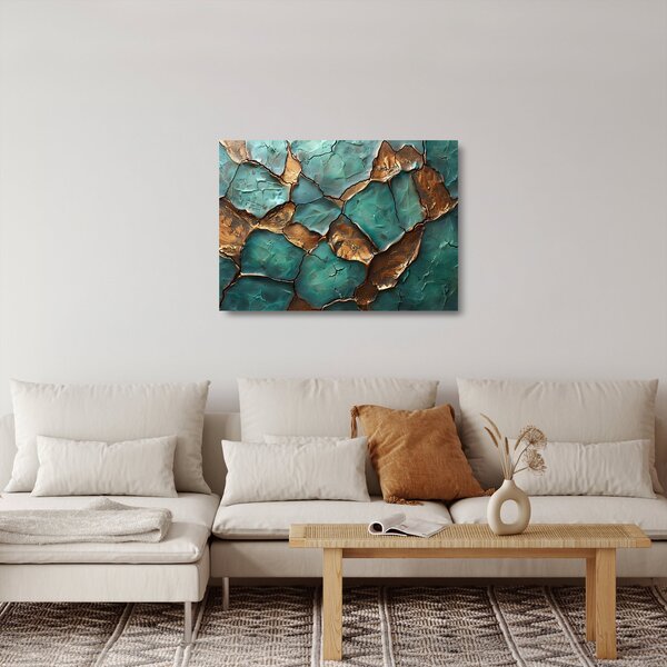 Skleněný obraz - Zeleno-zlatá malba (70x50 cm)