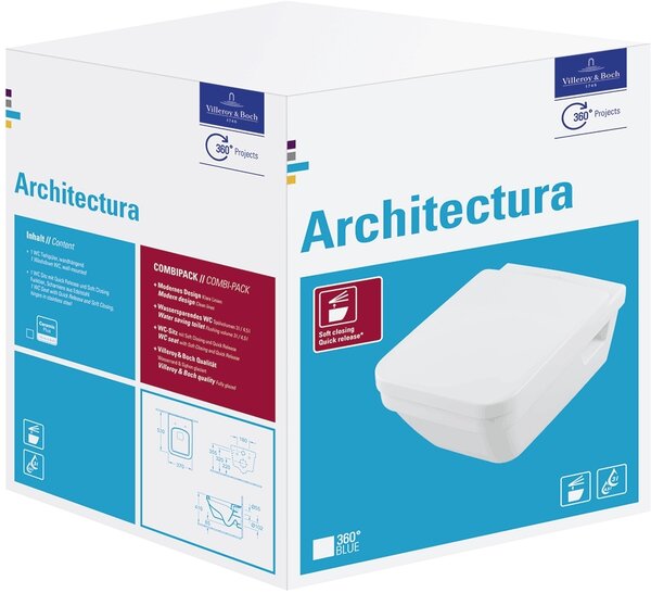 Villeroy & Boch Architectura combi-pack sada s prkénkem závěsná Bez oplachového kruhu bílá 5685HRR1