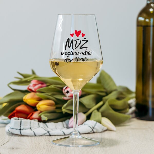 MEZINÁRODNÍ DEN ŽÍZNĚ - čirá nerozbitná sklenice na víno 470 ml