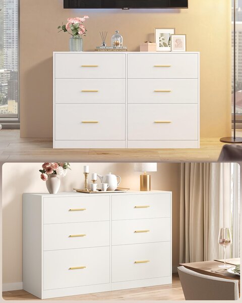 Komoda VASAGLE se 6 zásuvkami, úložná skříňka, do ložnice, obývacího pokoje, 40 x 119 x 78 cm, bílá