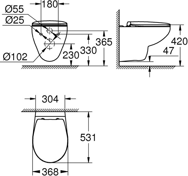 Grohe Bau Ceramic wc mísa se sedátkem s pomalým sklápěním závěsná bez splachovacího kruhu bílá 39351000