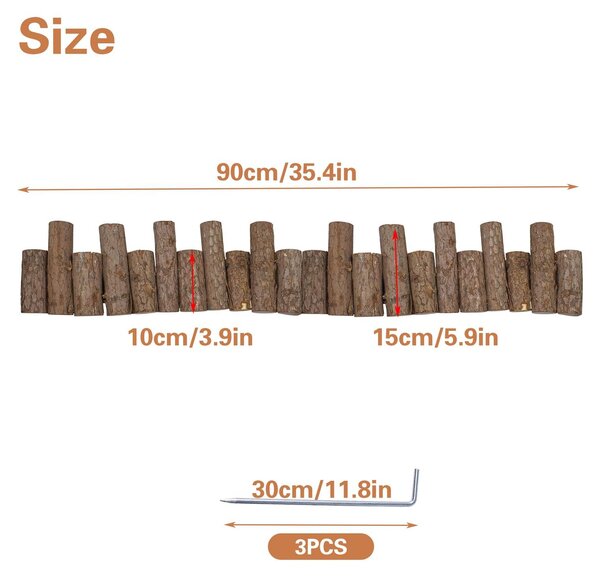 Krátké dřevěné oplocení – 90 x 15,5 cm, vhodné pro okrasné záhony a chodníky