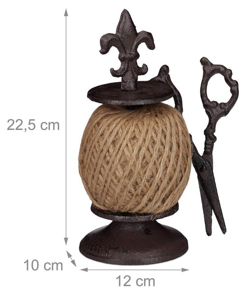Starožitná zahradní váza – litý železo – tmavě hnědá – 22,5 x 10 x 12 cm – s nůžkami a vázací provázek