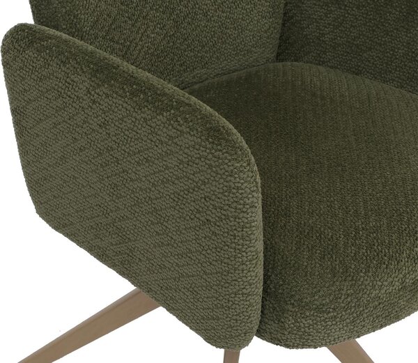 Sada 6 jídelních židlí HWC-N11, židle, otočná, automatické vracení, tkanina bouclé 350g/m² Oeko-Tex zelená, nohy ve vzhledu dřeva