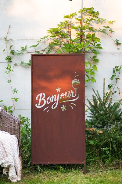 Zahradní Paraván z Ušlechtilé Rzi „Bonjour“ 120x50 cm Dekorativní Panel