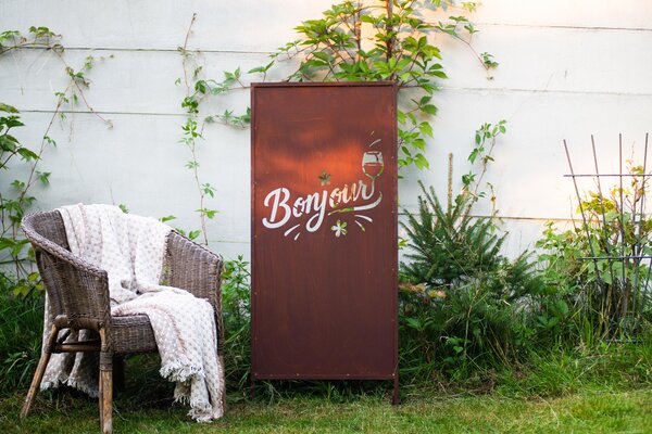 Zahradní Paraván z Ušlechtilé Rzi „Bonjour“ 120x50 cm Dekorativní Panel