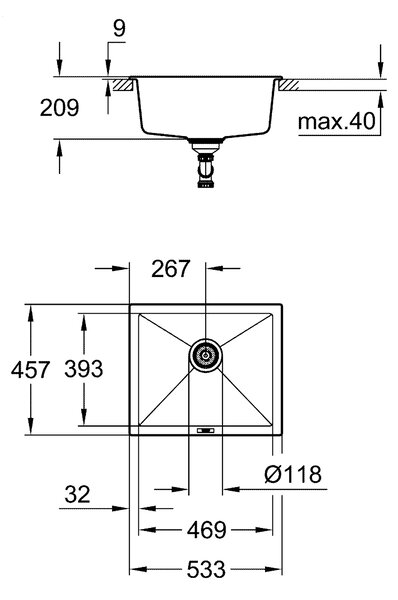 Grohe K700 granitový dřez 53.3x45.7 cm černá 31654AP0