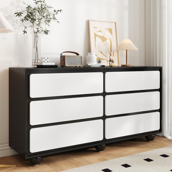 Příborník Sweiko, stylová komoda se šesti zásuvkami - toaletní stolek v moderním designu, praktická funkce.140×38×74,5 cm