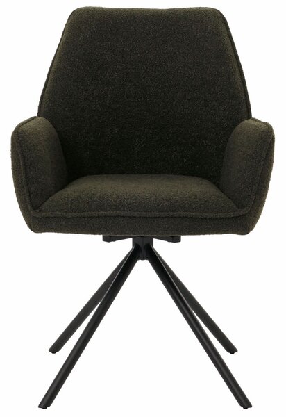 Jídelní židle HWC-G67, područky kuchyňské židle, otočná automatická poloha, látka/textil bouclé Oeko-Tex MVG olivově zelená
