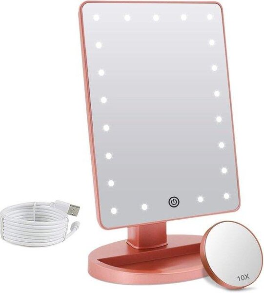 Make-up zrcadlo s LED osvětlením a 10x zvětšením - Přenosné stolní zrcadlo s nastavitelným jasem