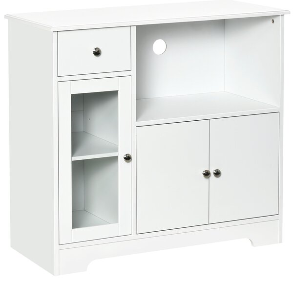 HOMCOM Mikrovlnná Skříň, Kuchyňský Bufet, Úložná Skříň pro Kuchyni, Jídelnu 90 x 40 x 82 cm S Skleněnými Dveřmi a Dřevem, Bílá | Aosom