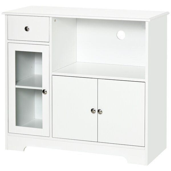 HOMCOM Mikrovlnná Skříň, Kuchyňský Bufet, Úložná Skříň pro Kuchyni, Jídelnu 90 x 40 x 82 cm S Skleněnými Dveřmi a Dřevem, Bílá | Aosom