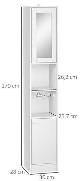 Kleankin vysoký sloupcový regál do koupelny s nastavitelnou policí - 30 x 28 x 170 cm - Bílý | Aosom