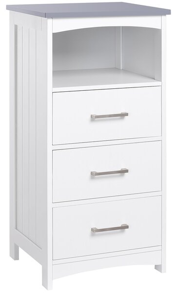 Kleankin Volně stojící koupelnová skříňka se 3 zásuvkami a 1 otevřenou přihrádkou - 40 x 33 x 80 cm - Bílá | Aosom