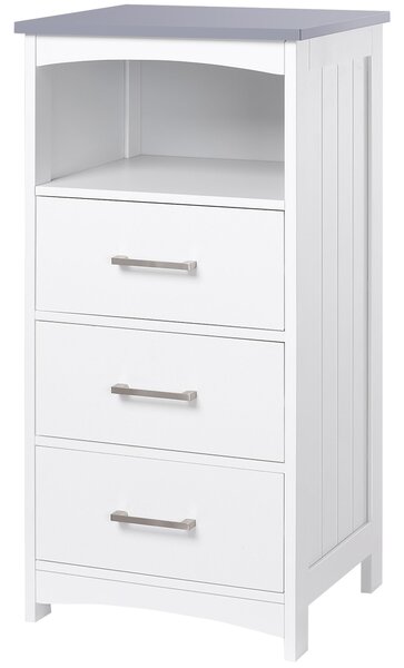 Kleankin Volně stojící koupelnová skříňka se 3 zásuvkami a 1 otevřenou přihrádkou - 40 x 33 x 80 cm - Bílá | Aosom