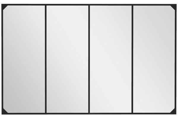 HOMCOM Obdélníkové zrcadlo s industriálním stylem a mřížkovým vzorem, horizontální nebo vertikální, s 4 háčky, černý kov - 109 x 69 cm | Aosom