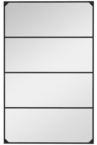 HOMCOM Obdélníkové zrcadlo s industriálním stylem a mřížkovým vzorem, horizontální nebo vertikální, s 4 háčky, černý kov - 109 x 69 cm | Aosom