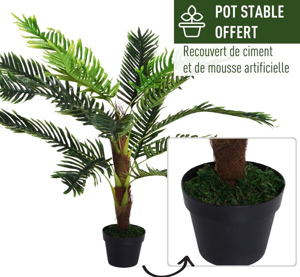 Umělý palmový strom Outsunny, výška 123 cm, dekorace, plastový květináč včetně, zelený | Aosom