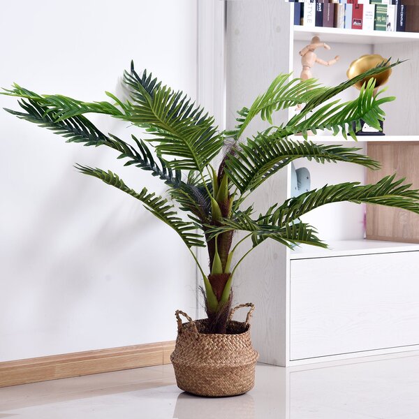 Umělý palmový strom Outsunny, výška 123 cm, dekorace, plastový květináč včetně, zelený | Aosom