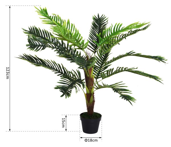 Umělý palmový strom Outsunny, výška 123 cm, dekorace, plastový květináč včetně, zelený | Aosom