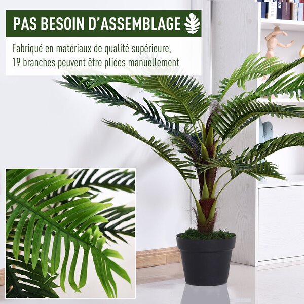 Umělý palmový strom Outsunny, výška 123 cm, dekorace, plastový květináč včetně, zelený | Aosom