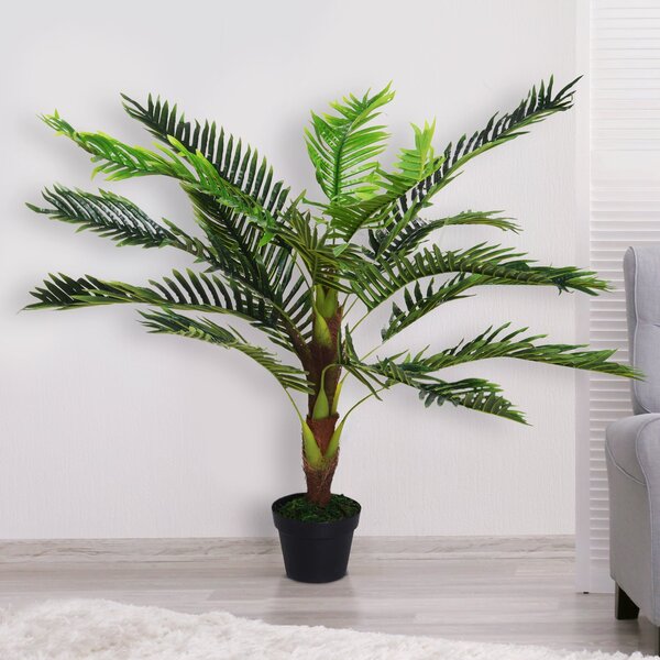 Umělý palmový strom Outsunny, výška 123 cm, dekorace, plastový květináč včetně, zelený | Aosom
