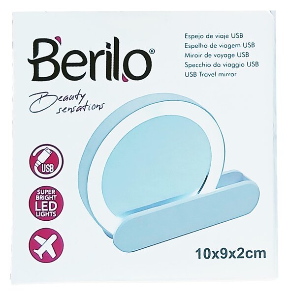 LED kosmetické zrcátko Ø9 cm, cestovní, s USB kabelem, osvětlené, s funkcí nabíjení, kulaté, kapesní zrcátko, zrcátko na líčení, zrcátko na make-up 02