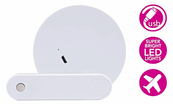 LED kosmetické zrcátko Ø9 cm, cestovní, s USB kabelem, osvětlené, s funkcí nabíjení, kulaté, kapesní zrcátko, zrcátko na líčení, zrcátko na make-up 02