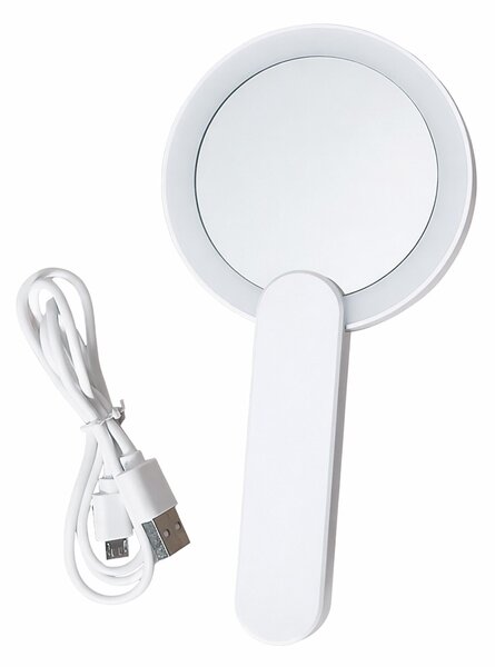 LED kosmetické zrcátko Ø9 cm, cestovní, s USB kabelem, osvětlené, s funkcí nabíjení, kulaté, kapesní zrcátko, zrcátko na líčení, zrcátko na make-up 02