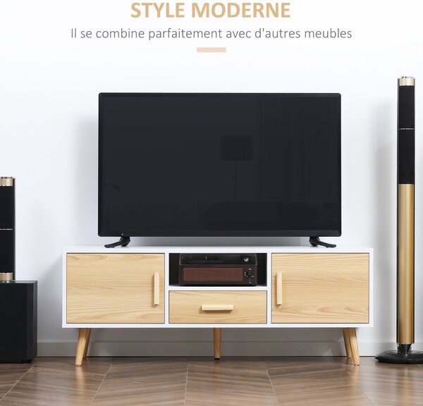 HOMCOM TV stolek pro TV do 46 palců v severském stylu se 1 zásuvkou, 2 skříňkami, 1 prostorem a 1 organizérem kabelů - 120 x 37 x 45,5 cm | Aosom