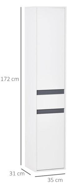 HOMCOM Sloupový úložný kabinet do koupelny v moderním stylu, 2 skříňky, 3 police a posuvná zásuvka, dřevotříska, bílý | Aosom