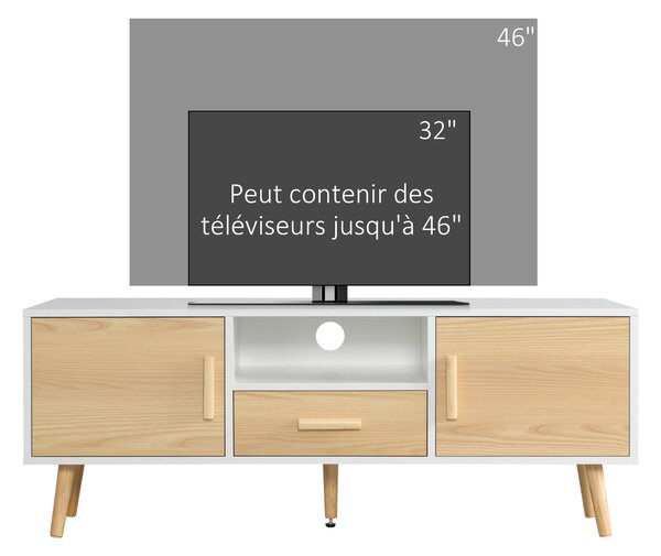 HOMCOM TV stolek pro TV do 46 palců v severském stylu se 1 zásuvkou, 2 skříňkami, 1 prostorem a 1 organizérem kabelů - 120 x 37 x 45,5 cm | Aosom