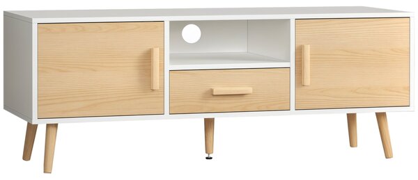 HOMCOM TV stolek pro TV do 46 palců v severském stylu se 1 zásuvkou, 2 skříňkami, 1 prostorem a 1 organizérem kabelů - 120 x 37 x 45,5 cm | Aosom