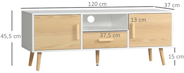 HOMCOM TV stolek pro TV do 46 palců v severském stylu se 1 zásuvkou, 2 skříňkami, 1 prostorem a 1 organizérem kabelů - 120 x 37 x 45,5 cm | Aosom