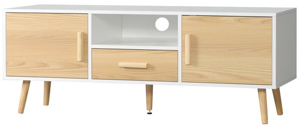 HOMCOM TV stolek pro TV do 46 palců v severském stylu se 1 zásuvkou, 2 skříňkami, 1 prostorem a 1 organizérem kabelů - 120 x 37 x 45,5 cm | Aosom