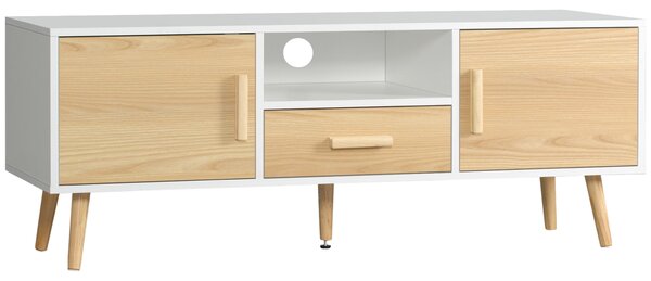 HOMCOM TV stolek pro TV do 46 palců v severském stylu se 1 zásuvkou, 2 skříňkami, 1 prostorem a 1 organizérem kabelů - 120 x 37 x 45,5 cm | Aosom