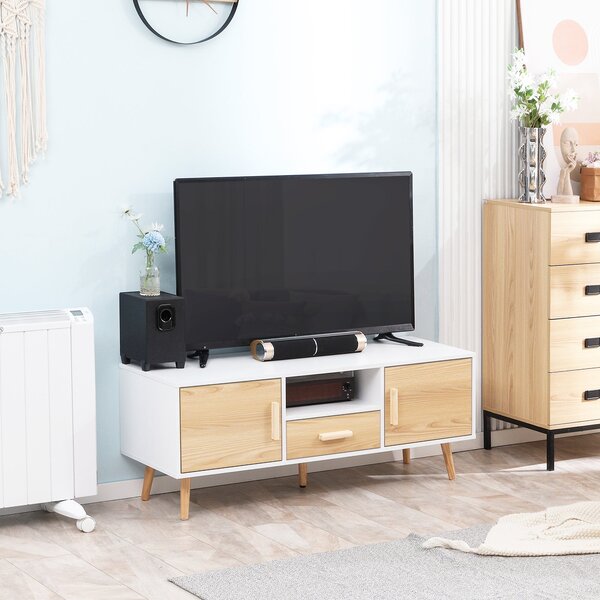 HOMCOM TV stolek pro TV do 46 palců v severském stylu se 1 zásuvkou, 2 skříňkami, 1 prostorem a 1 organizérem kabelů - 120 x 37 x 45,5 cm | Aosom
