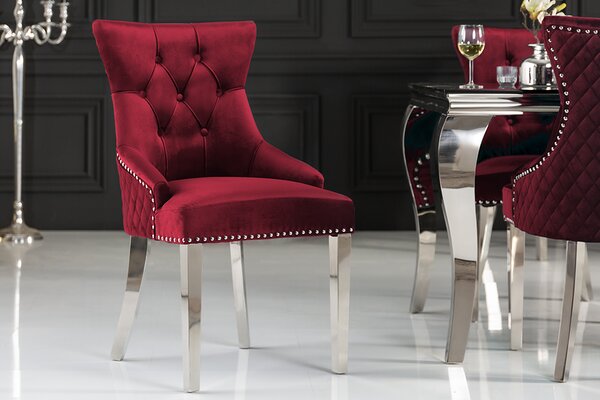 Elegantní židle CASTLE z červeného sametu s hlavou lva v barokním designu
