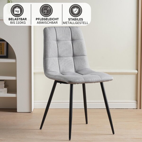 Jídelní židle Albatros sada 4 ks BORA šedá- Pohodlná čalouněná židle pro moderní a stylový design u jídelního stolu - židle do kuchyně nebo jídelny s vysokou nosností až 110 kg