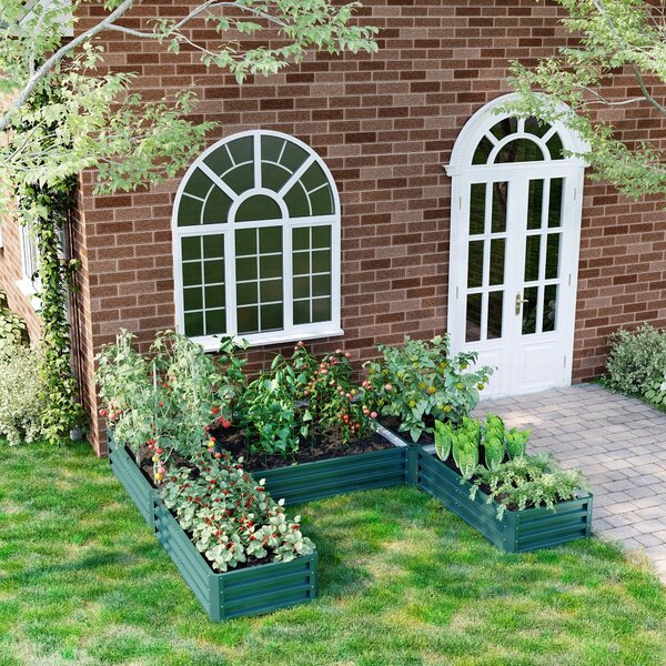 Outsunny Modulární ocelová zahradní čtvercová nádobka na zeleninu, sada 5 květináčů pro zeleninu, rostliny, květiny, rozměry 245L x 242W x 31H cm, zel