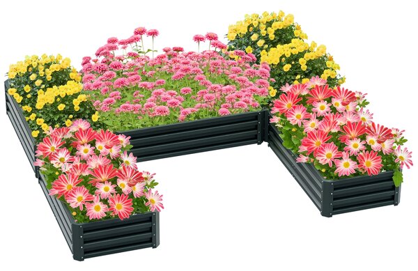 Outsunny Modulární ocelová zahradní čtvercová nádobka na zeleninu, sada 5 květináčů pro zeleninu, rostliny, květiny, rozměry 245L x 242W x 31H cm, zel