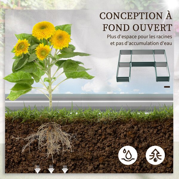 Outsunny Modulární ocelová zahradní čtvercová nádobka na zeleninu, sada 5 květináčů pro zeleninu, rostliny, květiny, rozměry 245L x 242W x 31H cm, zel