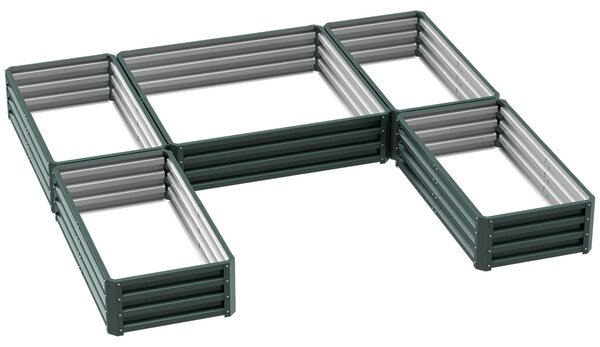 Outsunny Modulární ocelová zahradní čtvercová nádobka na zeleninu, sada 5 květináčů pro zeleninu, rostliny, květiny, rozměry 245L x 242W x 31H cm, zel