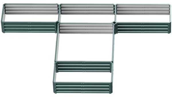 Outsunny Modulární ocelová zahradní čtvercová nádobka na zeleninu, sada 5 květináčů pro zeleninu, rostliny, květiny, rozměry 245L x 242W x 31H cm, zel