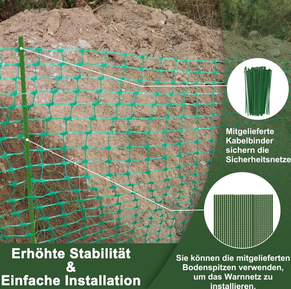 LZQ ohradník na pastviny 80 m, výška 1 m, zelený, s 80 zemními hroty, zábrana a oplocení staveniště, bezpečnostní síť pro bezpečnostní a nebezpečné oblasti (1 role)