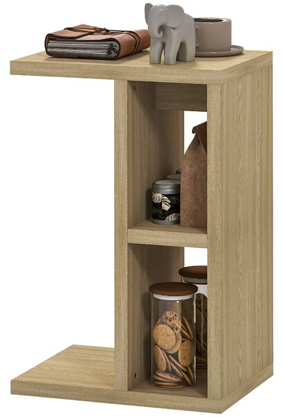 HOMCOM 3-podlažní boční stůl, C tvarovaný stůl s 2 otevřenými komorami, konferenční stůl do obývacího pokoje, ložnice, 40 x 29,8 x 60 cm, dub | Aosom