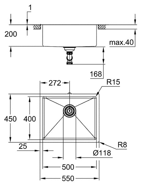 Grohe K700 ocelový dřez 55x45 cm 31574SD1