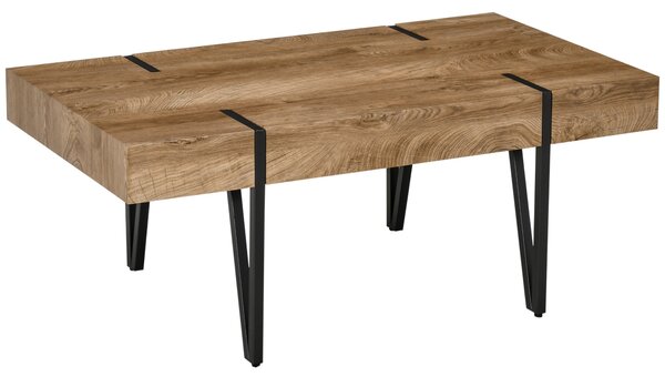 HOMCOM Obdélníkový konferenční stolek v industriálním stylu s černými kovovými nohami a deskou v designu starého trámu | Aosom